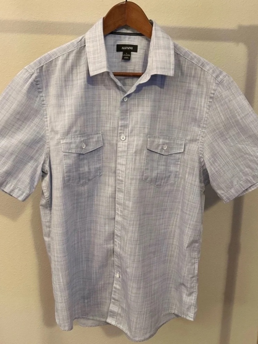 Alfani Men’s Short Sleeve Button-Up Shirt - Blue & White Plaid